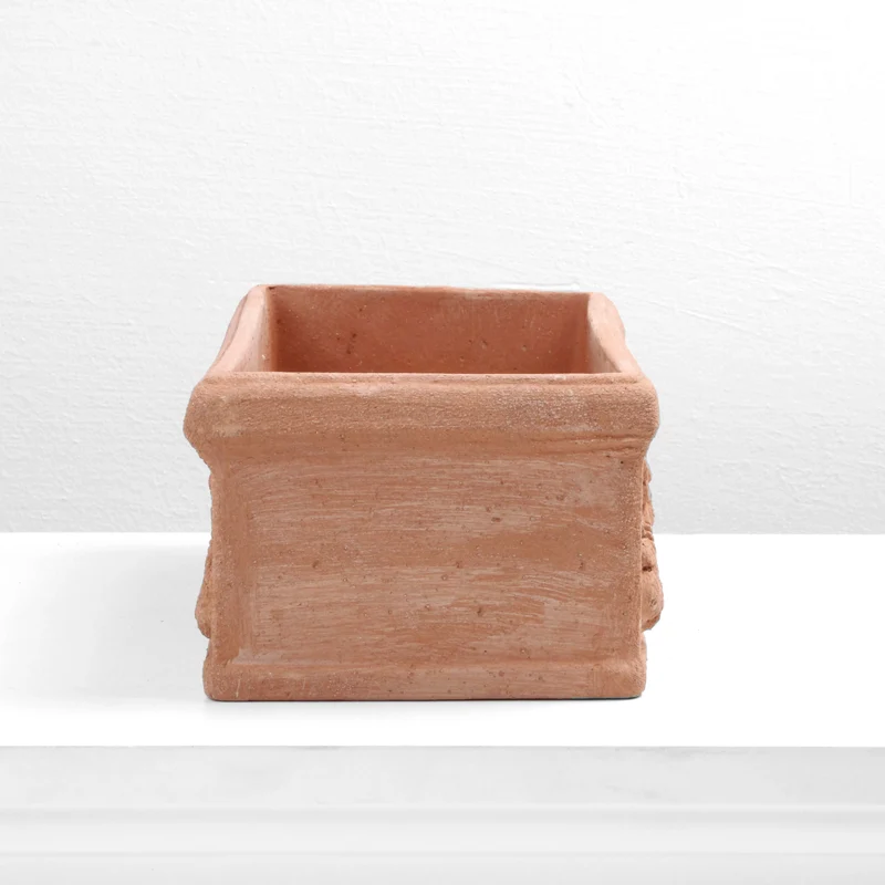 Pot de fleur rectangle avec relief en terre cuite
