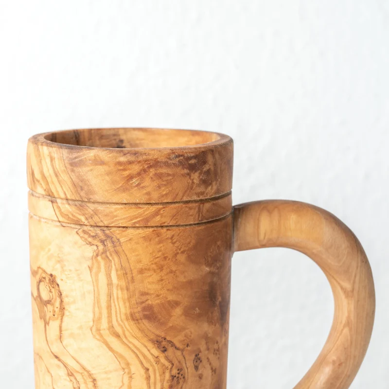 Set de Chopes à Bière en Bois d’Olivier Fait Main (2 Pièces)