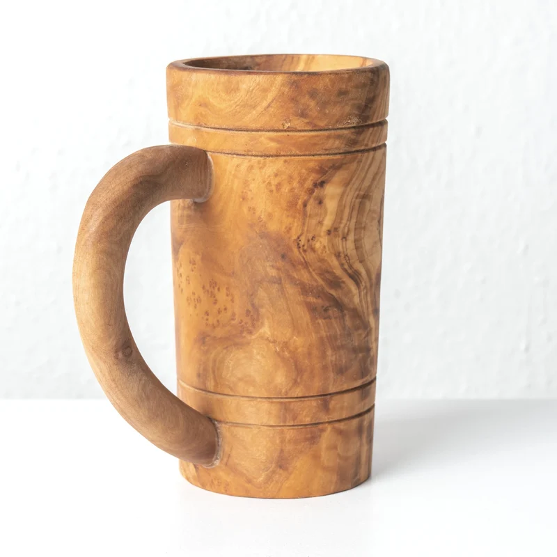 Set de Chopes à Bière en Bois d’Olivier Fait Main (2 Pièces)