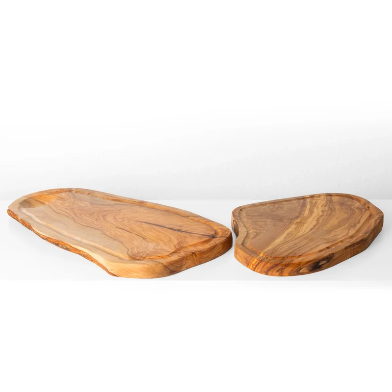 Set de Planches à Découper avec Rainure – Forme Irrégulière – Bois d’Olivier Fait Main (2 Pièces)