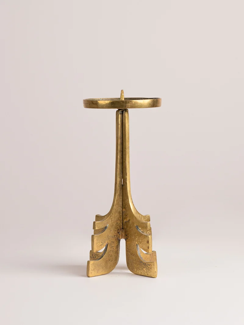 Brutalist Mid Century Brass Candle Holder