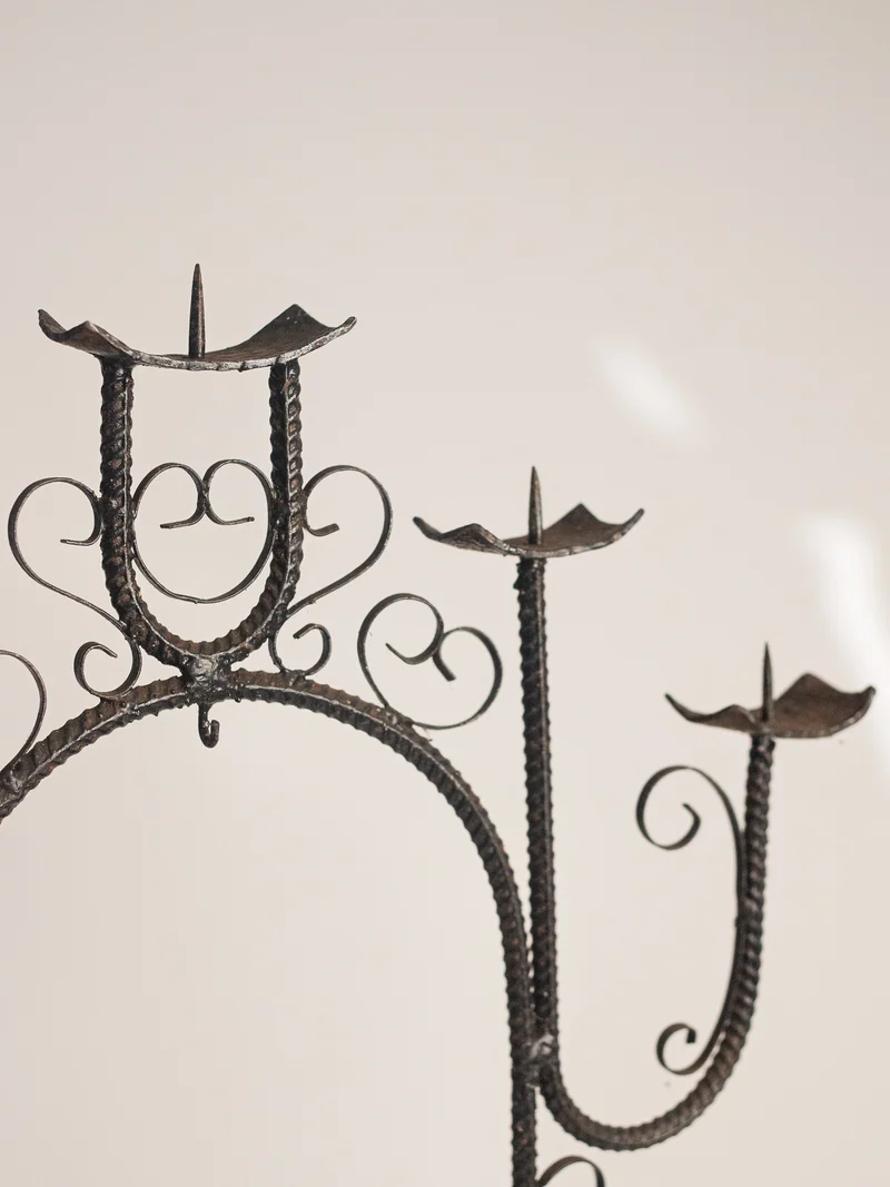 French Scroll Wrought Iron 5 Arm Candelabra
