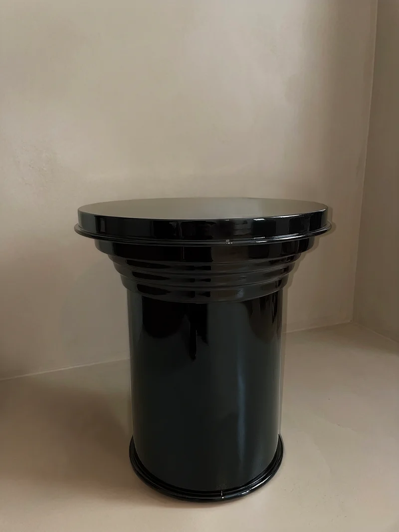 Small Glossy Black Metal Side Table in Aluminium