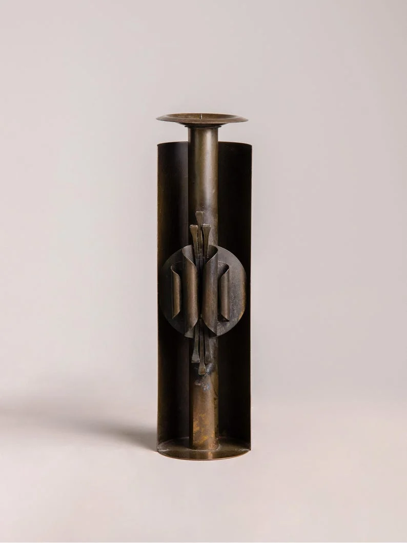 Brutalist Metal Candle Holder by Czesław Palczewski