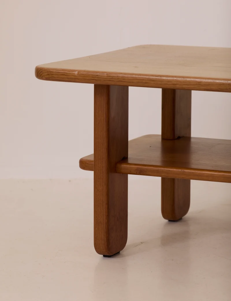 Solid elm coffee table by Alain Gaubert, vintage, France circa 1980