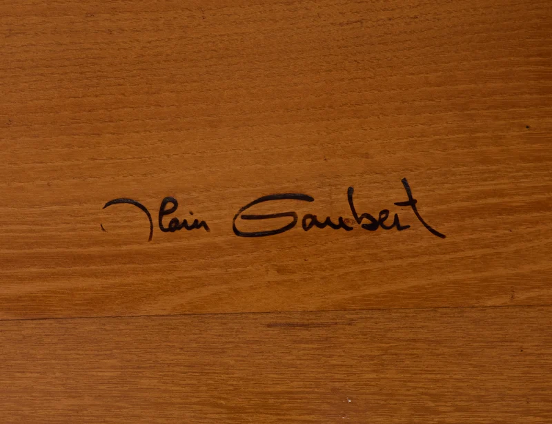 Solid elm coffee table by Alain Gaubert, vintage, France circa 1980