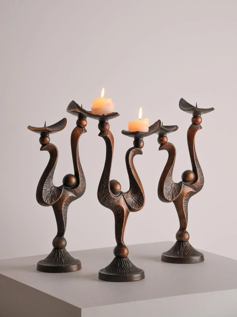 Vintage Polish Metal Candle Holders 1970s- Set of 3