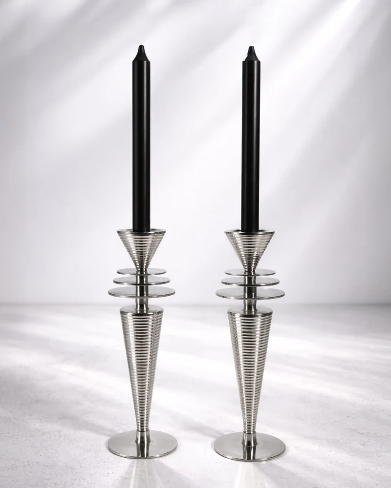 Pair of Art Deco Chrome Candleholders