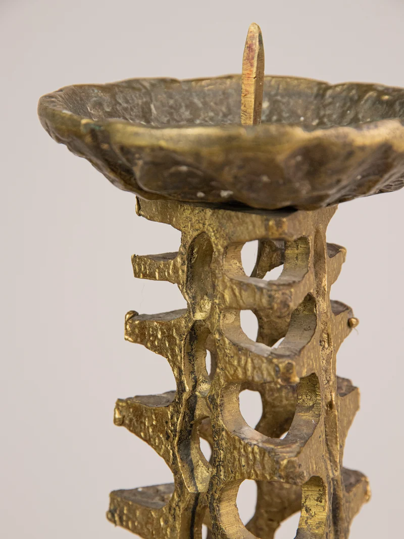Tall Brutalist Bronze Floor Candleholder