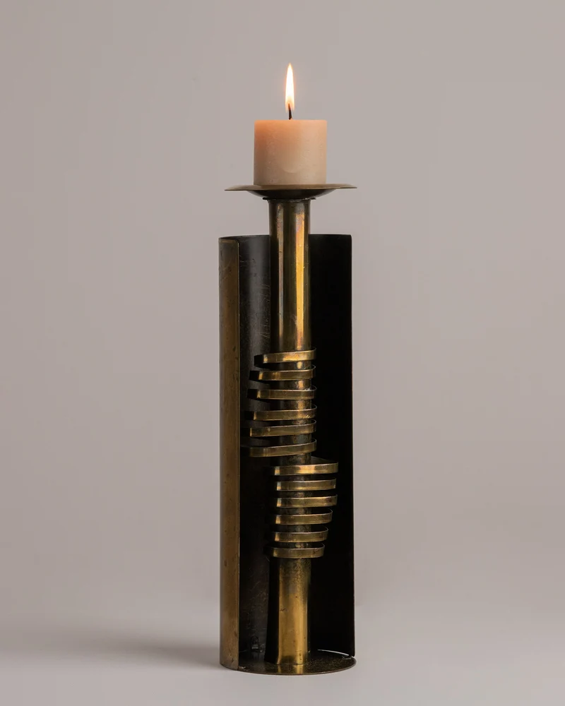 Brutalist Metal Candle Holder- Czesław Palczewski, 1970s Mid Century Modern