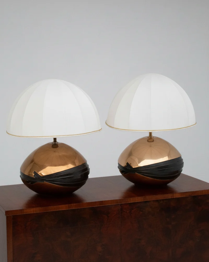 Vintage Brass Table Lamps in Fabric and Textile by Esa Fedrigolli for Esart, 1980s