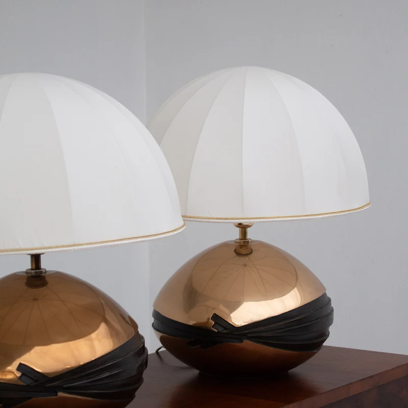 Vintage Brass Table Lamps in Fabric and Textile by Esa Fedrigolli for Esart, 1980s