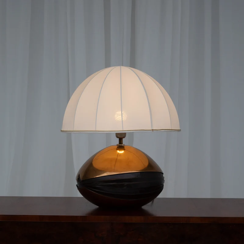 Vintage Brass Table Lamps in Fabric and Textile by Esa Fedrigolli for Esart, 1980s