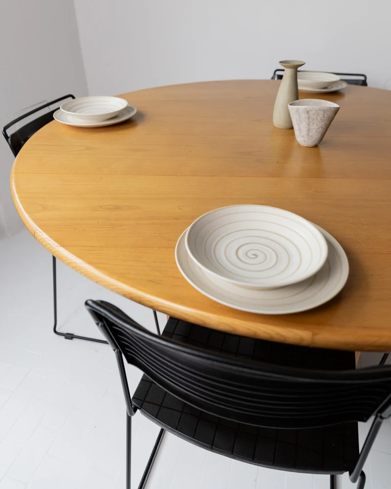 1980s Large Round Wooden Table