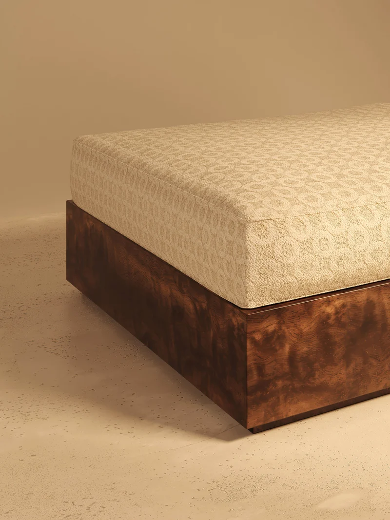 KAVA Collection I POUF – Walnut Burl Finish, Dedar Upholstery