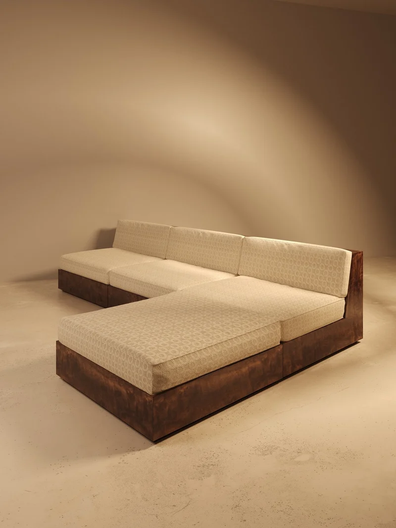 KAVA Collection I POUF – Walnut Burl Finish, Dedar Upholstery
