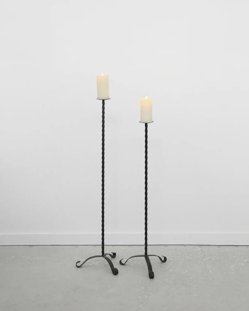 Twisted Iron Floor Candleholder Set