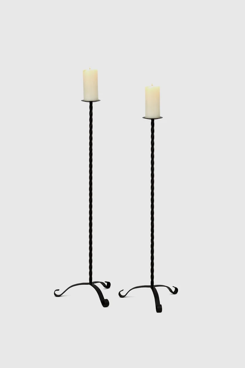 Twisted Iron Floor Candleholder Set