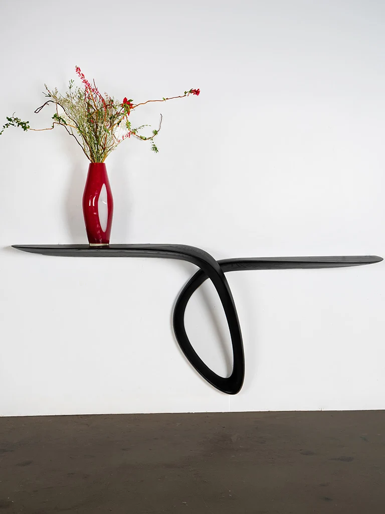 Sculptural Giv Wall Mounted Console Table in Ash wood Ebony stain