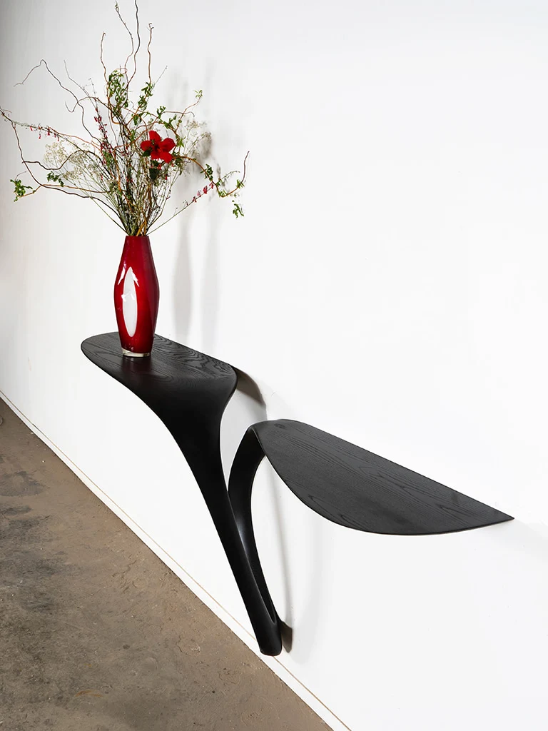 Sculptural Giv Wall Mounted Console Table in Ash wood Ebony stain
