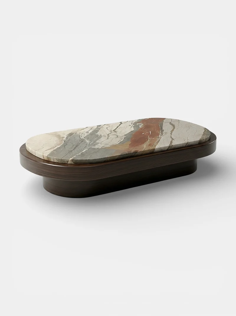 Mirage Wood and Breccia Fantastica Marble Coffee Table