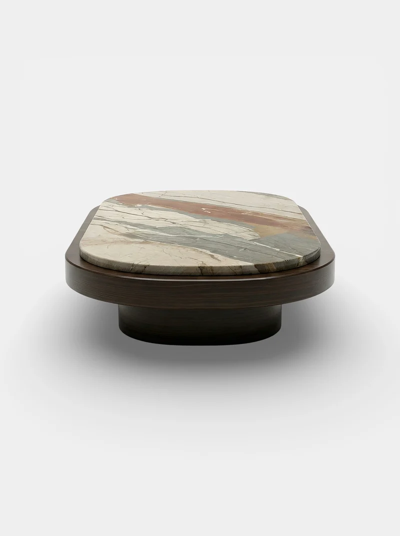 Mirage Wood and Breccia Fantastica Marble Coffee Table