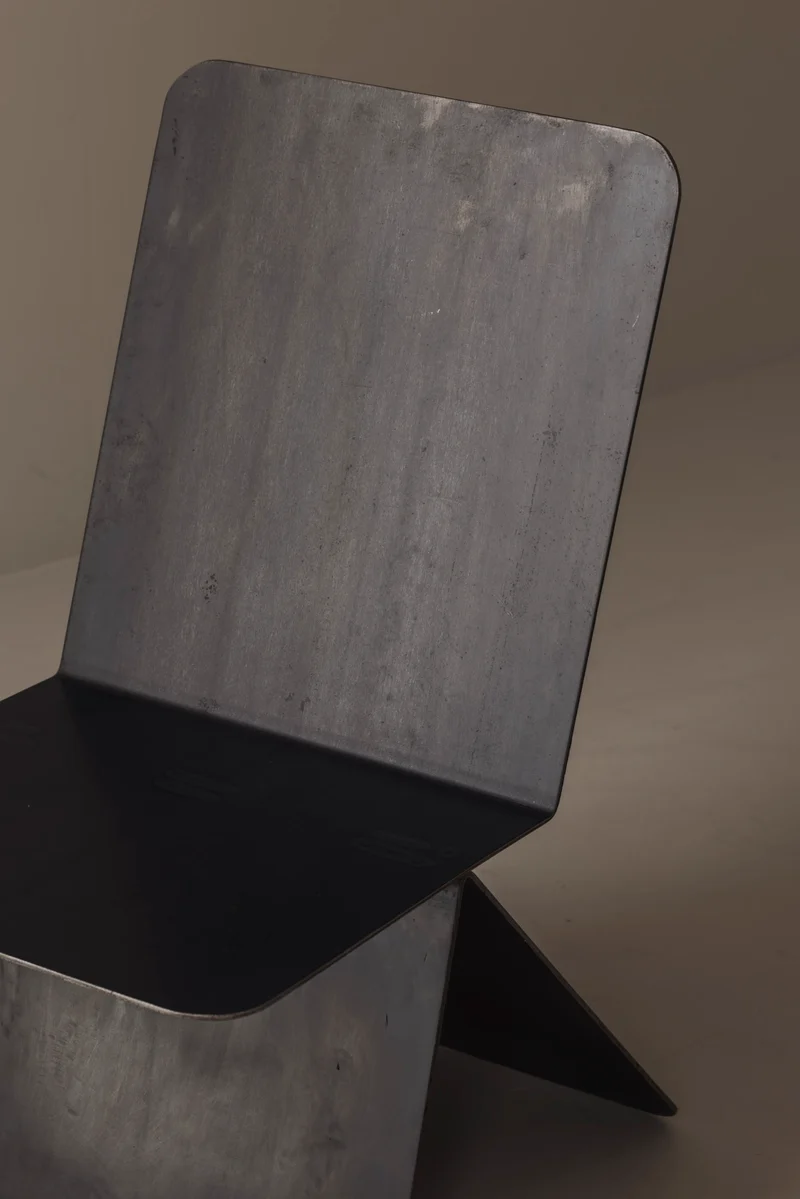 Prototype Modernist architectural side chair in folded sheet steel, 1980s