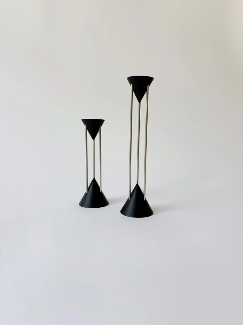 Postmodern Metal Candlesticks, c. 1980's Germany