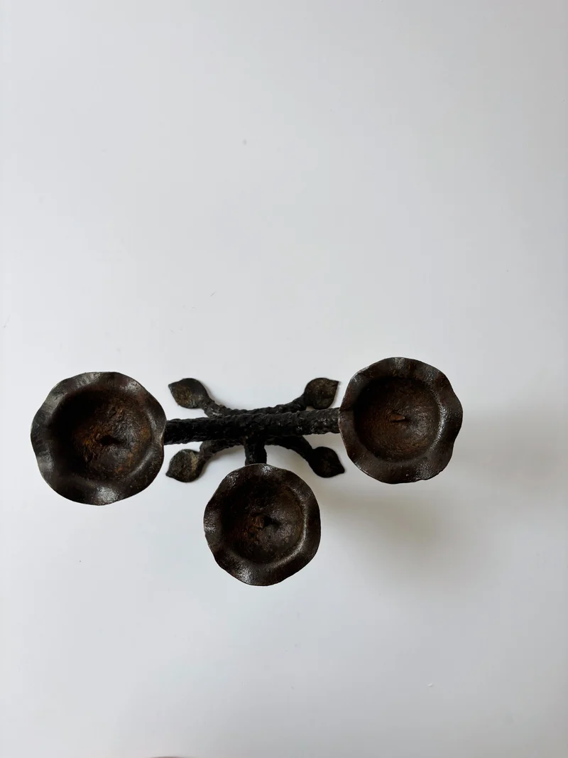 Metal Textured Artisan Candlestick, Poland