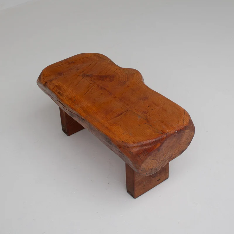 Pair of Rustic Wooden Sculptural Benches in Solid Wood