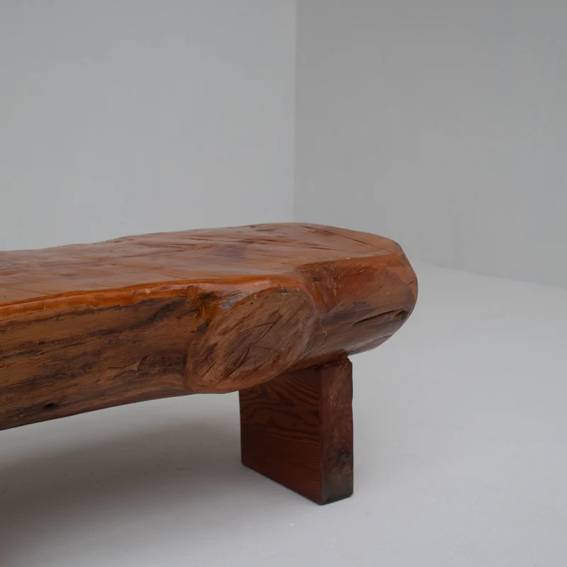 Pair of Rustic Wooden Sculptural Benches in Solid Wood