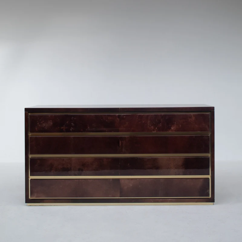Aldo Tura Cabinet in Brown Lacquer with Brass Details