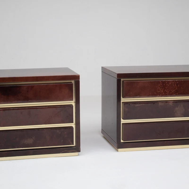 Pair of Aldo Tura (attr) Nightstands in Parchment and Brass