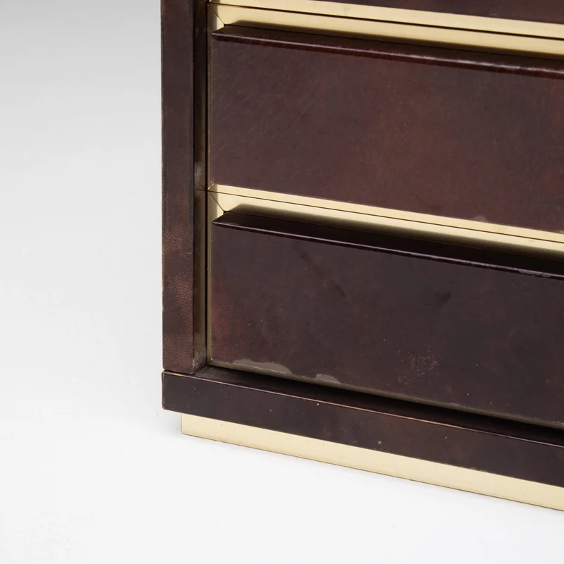 Pair of Aldo Tura (attr) Nightstands in Parchment and Brass