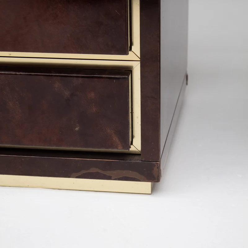 Pair of Aldo Tura (attr) Nightstands in Parchment and Brass