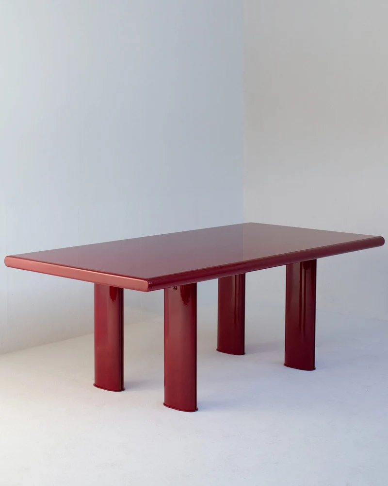 Red Lacquered Dining Table in Wood and Metal