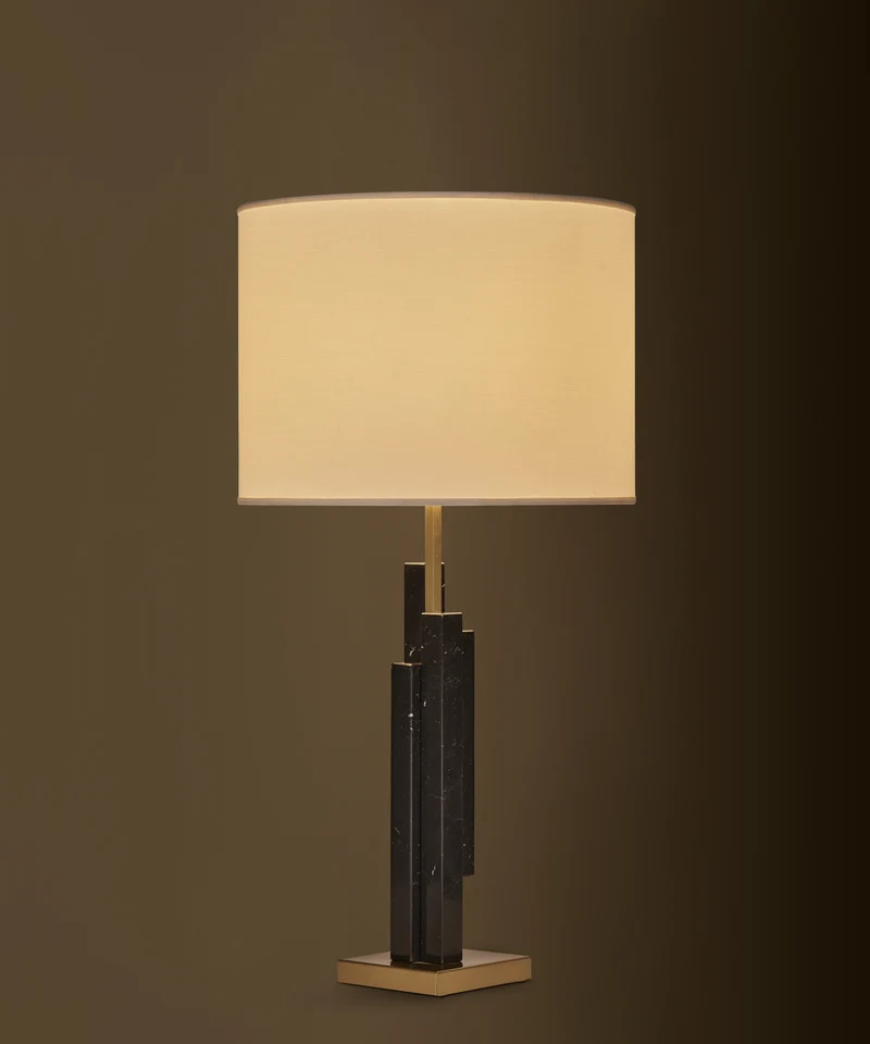 "SKYLINE "Table Lamp in black marble and satin brass