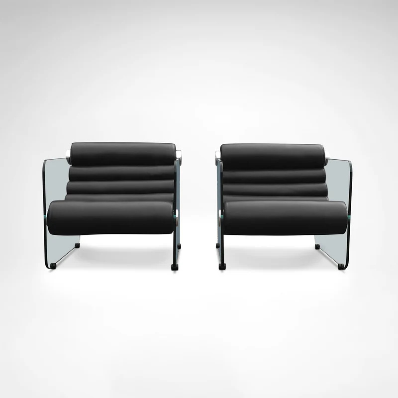 Hyaline leather and glass armchair by Fabio Lenci for Comfortline Italy 1960s, set of 2