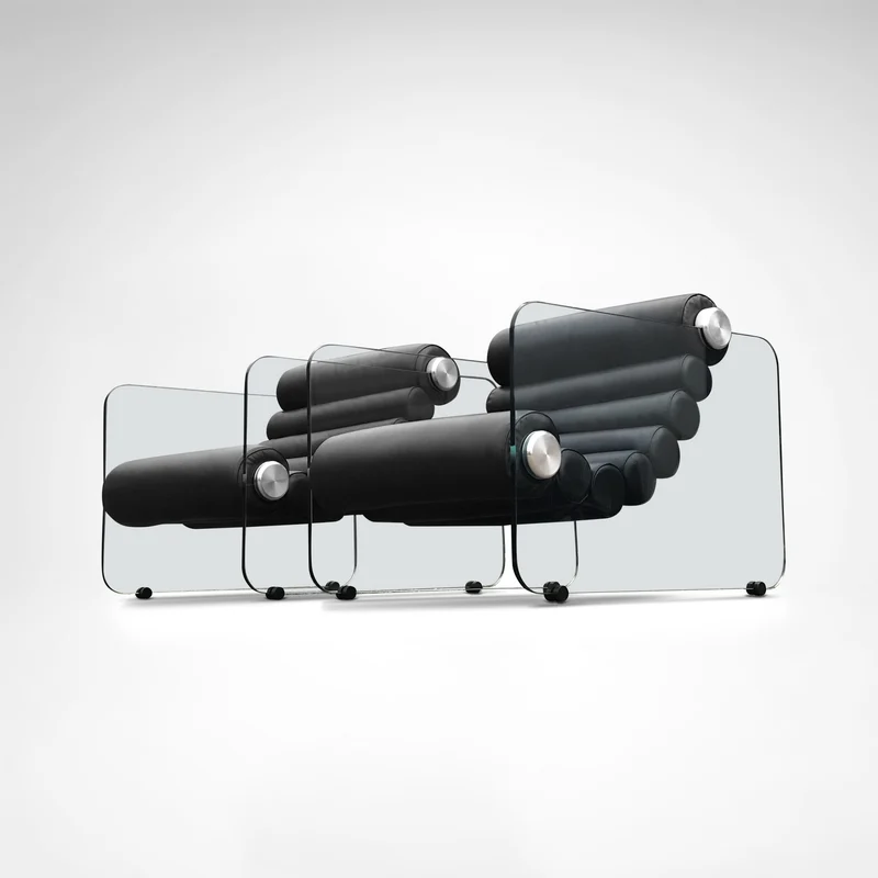Hyaline leather and glass armchair by Fabio Lenci for Comfortline Italy 1960s, set of 2