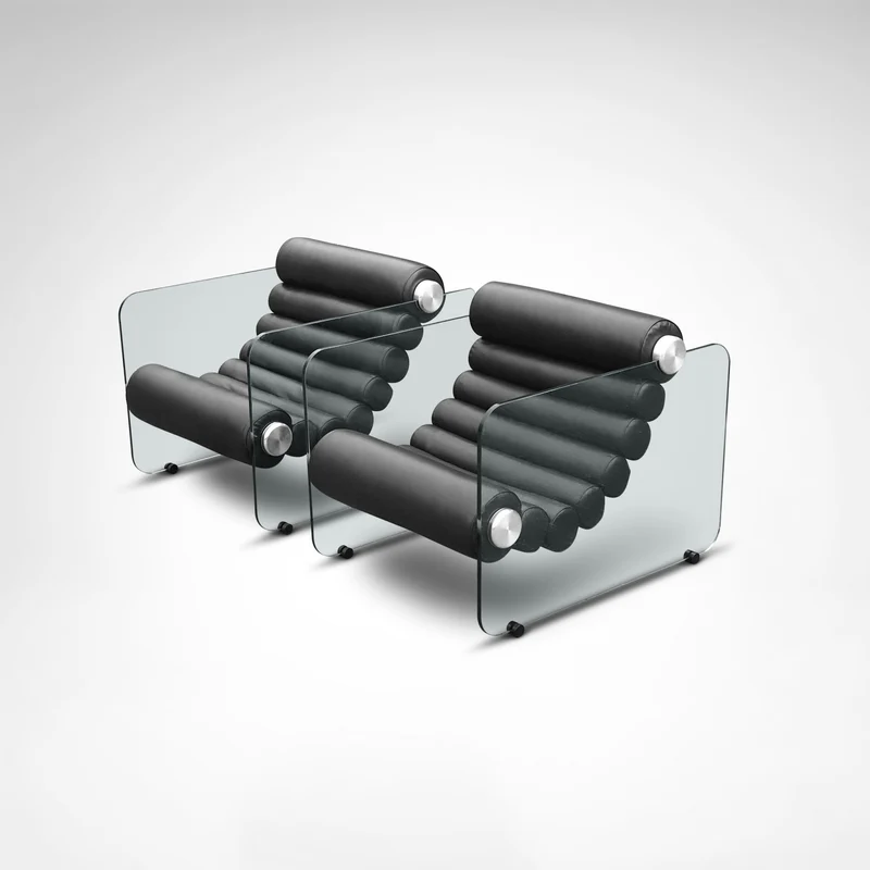 Hyaline leather and glass armchair by Fabio Lenci for Comfortline Italy 1960s, set of 2