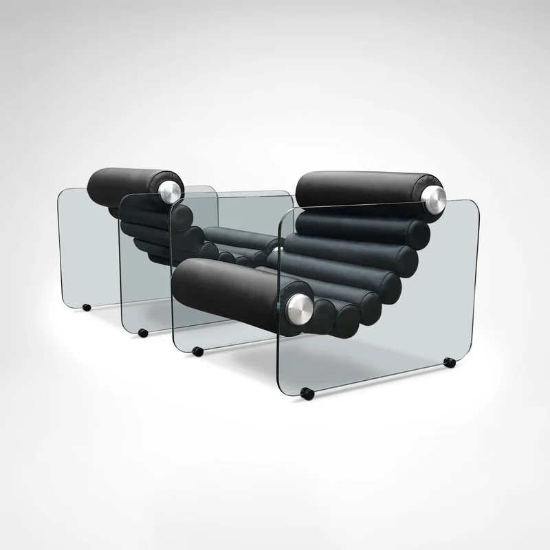 Hyaline leather and glass armchair by Fabio Lenci for Comfortline Italy 1960s, set of 2