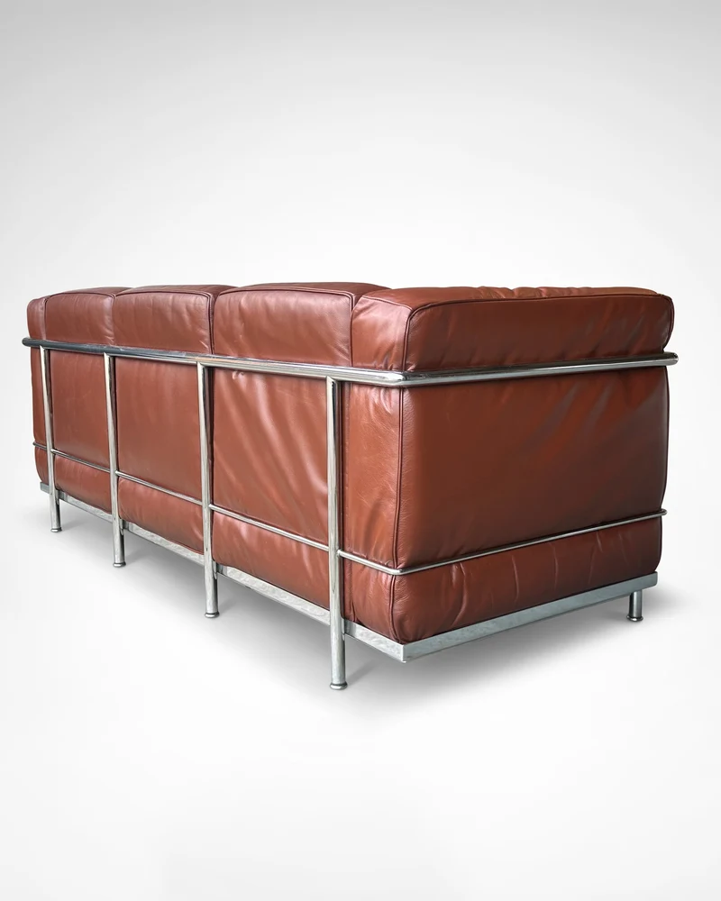 Early production LC2 leather 3-seater sofa by Le Corbusier et al Cassina 1970s