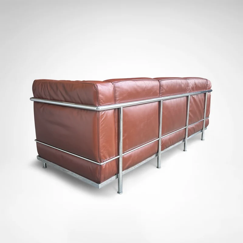 Early production LC2 leather 3-seater sofa by Le Corbusier et al Cassina 1970s