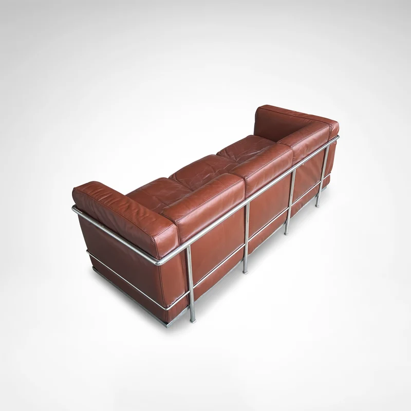 Early production LC2 leather 3-seater sofa by Le Corbusier et al Cassina 1970s