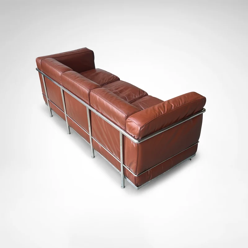 Early production LC2 leather 3-seater sofa by Le Corbusier et al Cassina 1970s