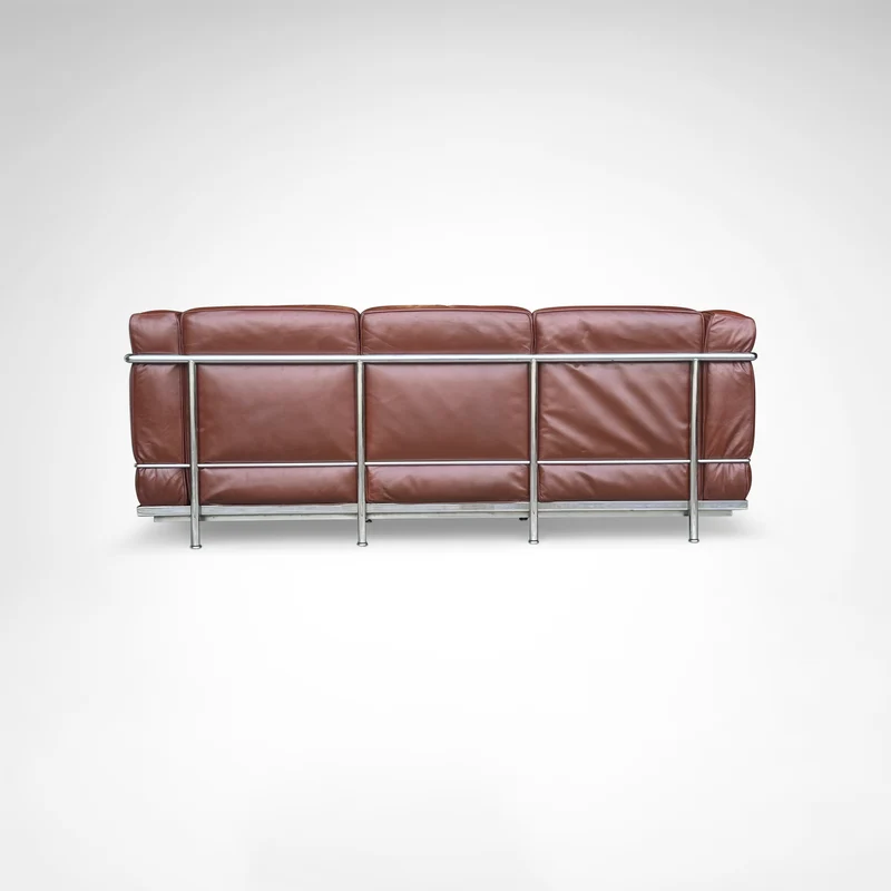 Early production LC2 leather 3-seater sofa by Le Corbusier et al Cassina 1970s