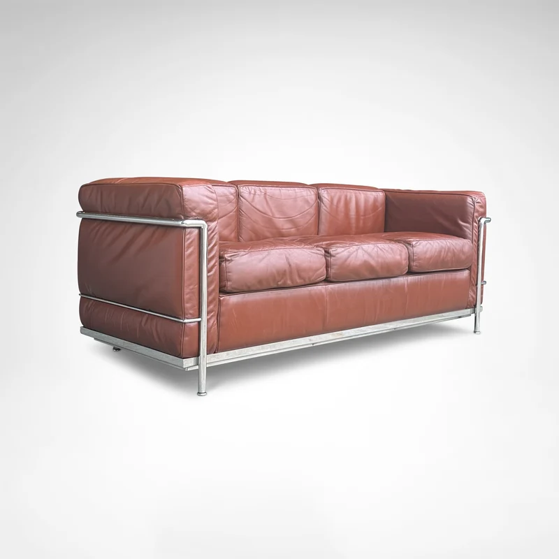 Early production LC2 leather 3-seater sofa by Le Corbusier et al Cassina 1970s