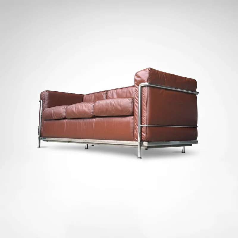 Early production LC2 leather 3-seater sofa by Le Corbusier et al Cassina 1970s