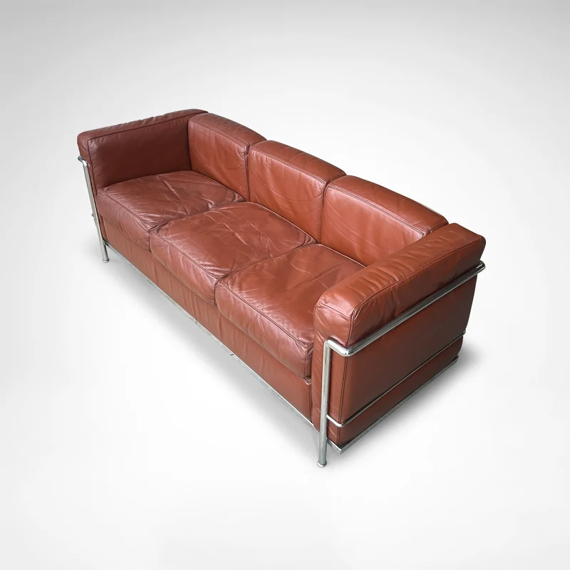 Early production LC2 leather 3-seater sofa by Le Corbusier et al Cassina 1970s