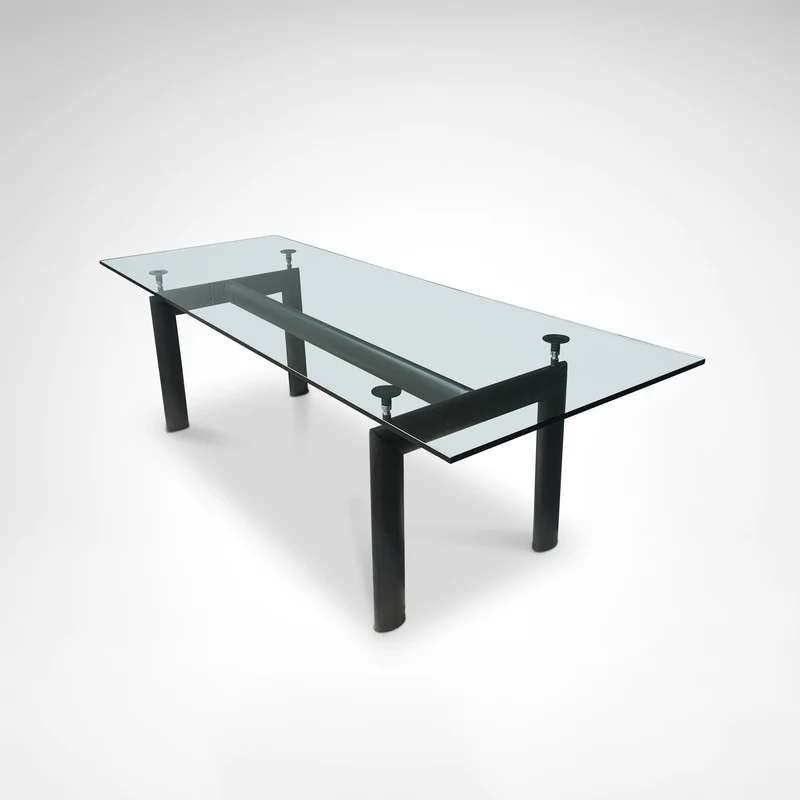 LC6 glass and metal dining table by Le Corbusier et al. for Cassina 1990s